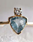 Trillion Cut Aquamarine and Diamond Ring in 14k White Gold or Yellow Gold