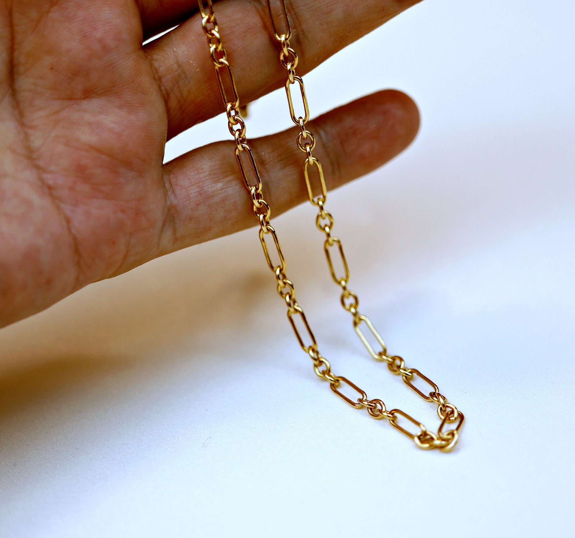 Dainty Long Short Link Gold Chain Necklace- Gold Filled