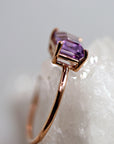 Emerald Cut Amethyst Ring in 14k Rose Gold or Yellow Gold