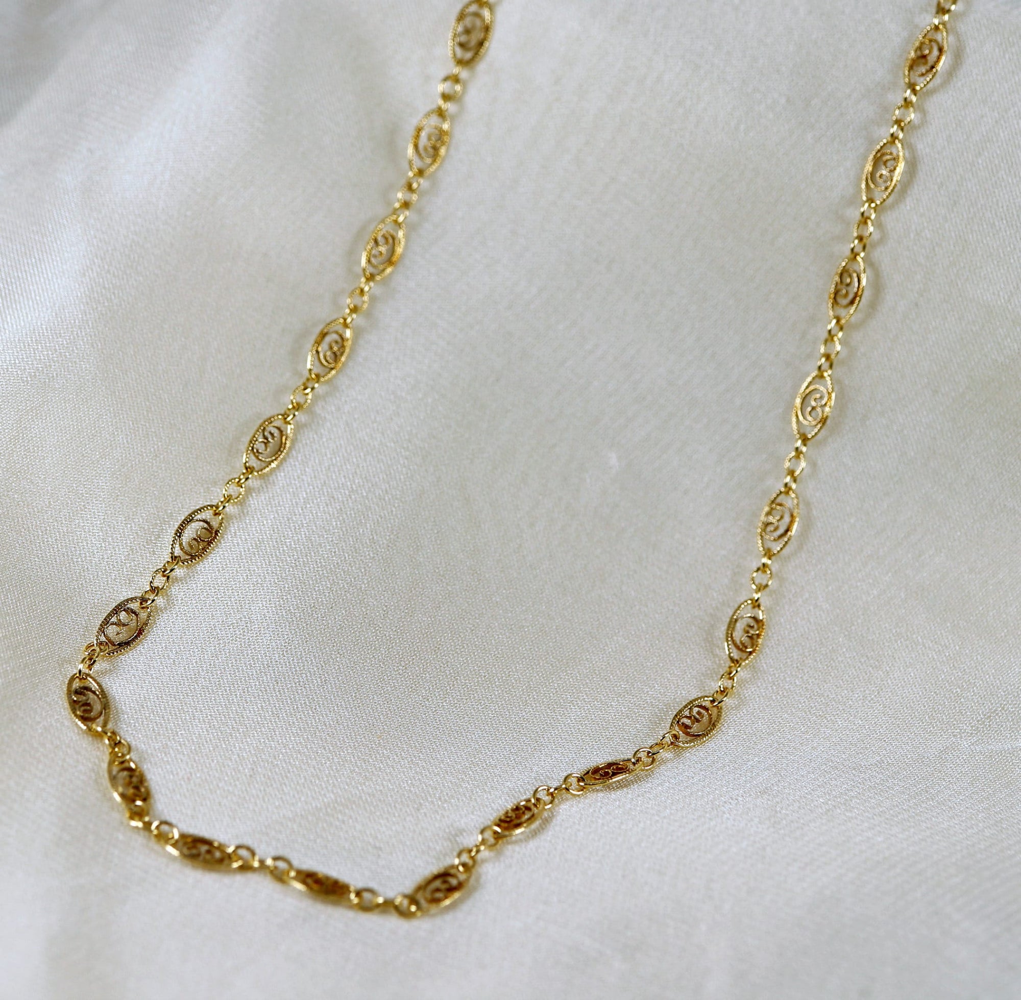 Gold Filigree Chain Necklace, Gold Filled Lace Necklace