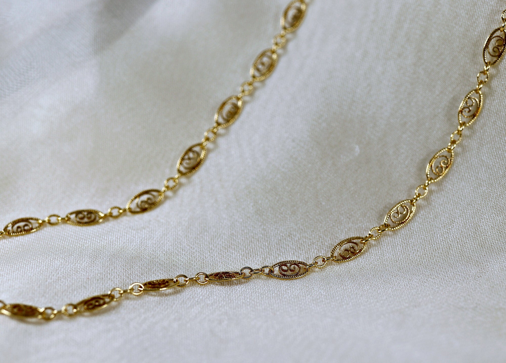 Gold Filigree Chain Necklace, Gold Filled Lace Necklace