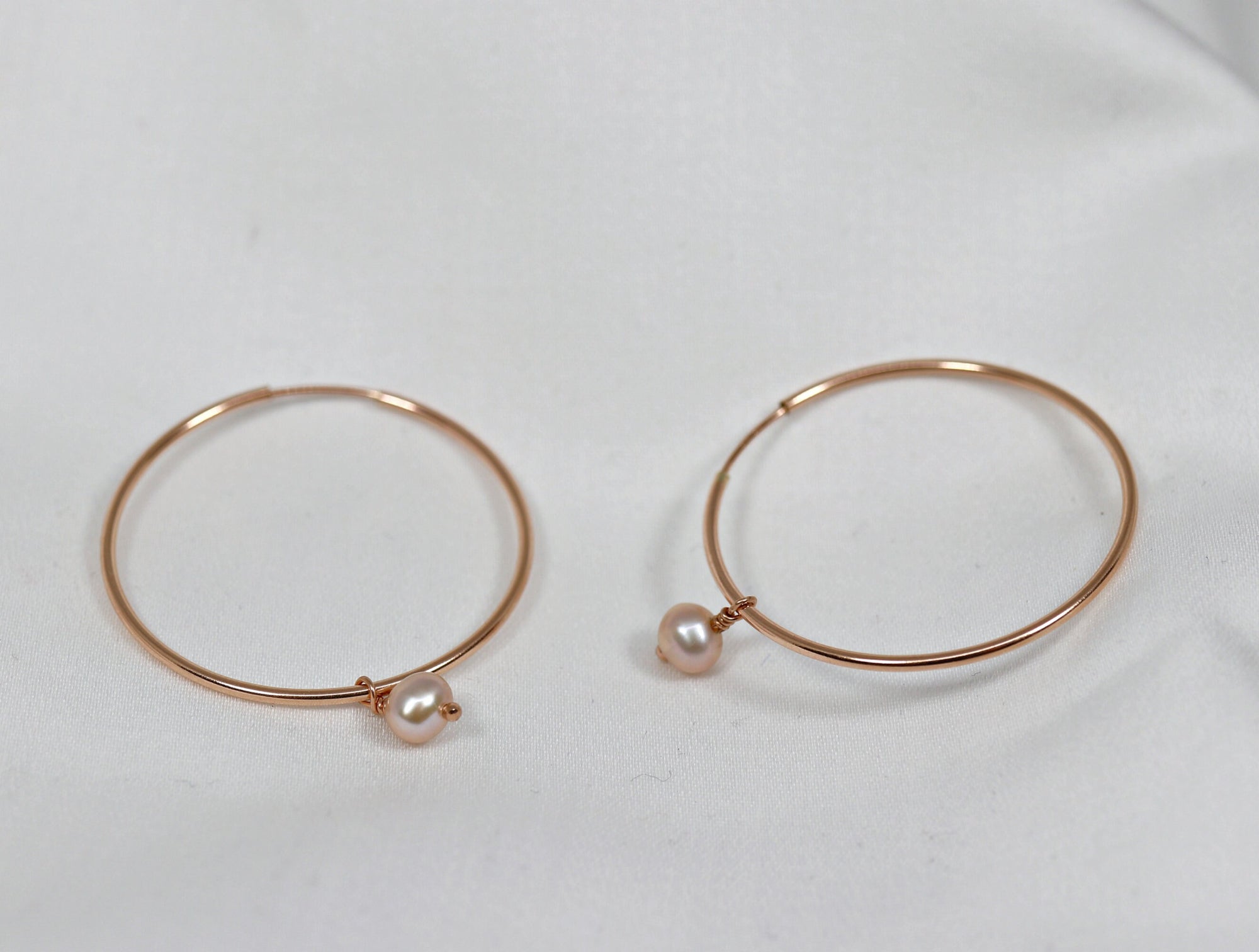 Pearl Hoop Earrings in Rose Gold or Yellow Gold, Bridal Earrings