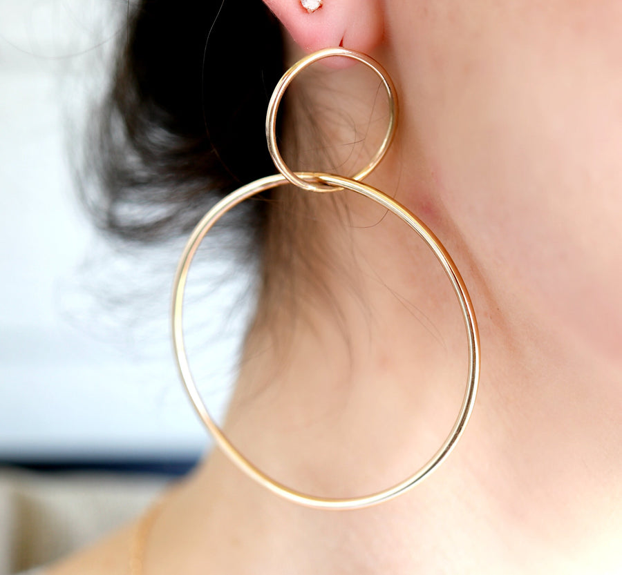 Extra Large Double Hoop Earrings, Silver or Gold Filled