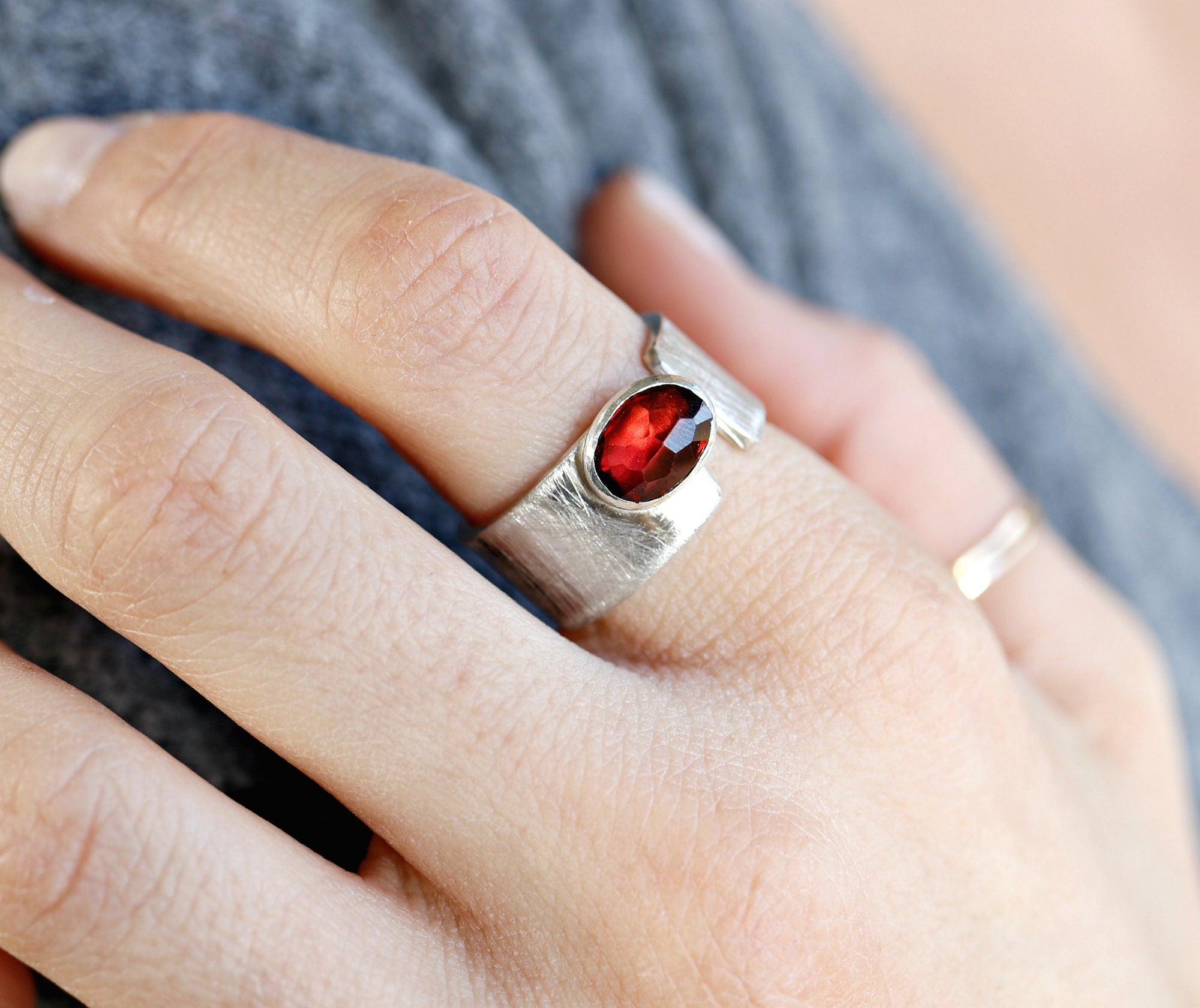 Sterling Silver Oval Garnet Statement Ring