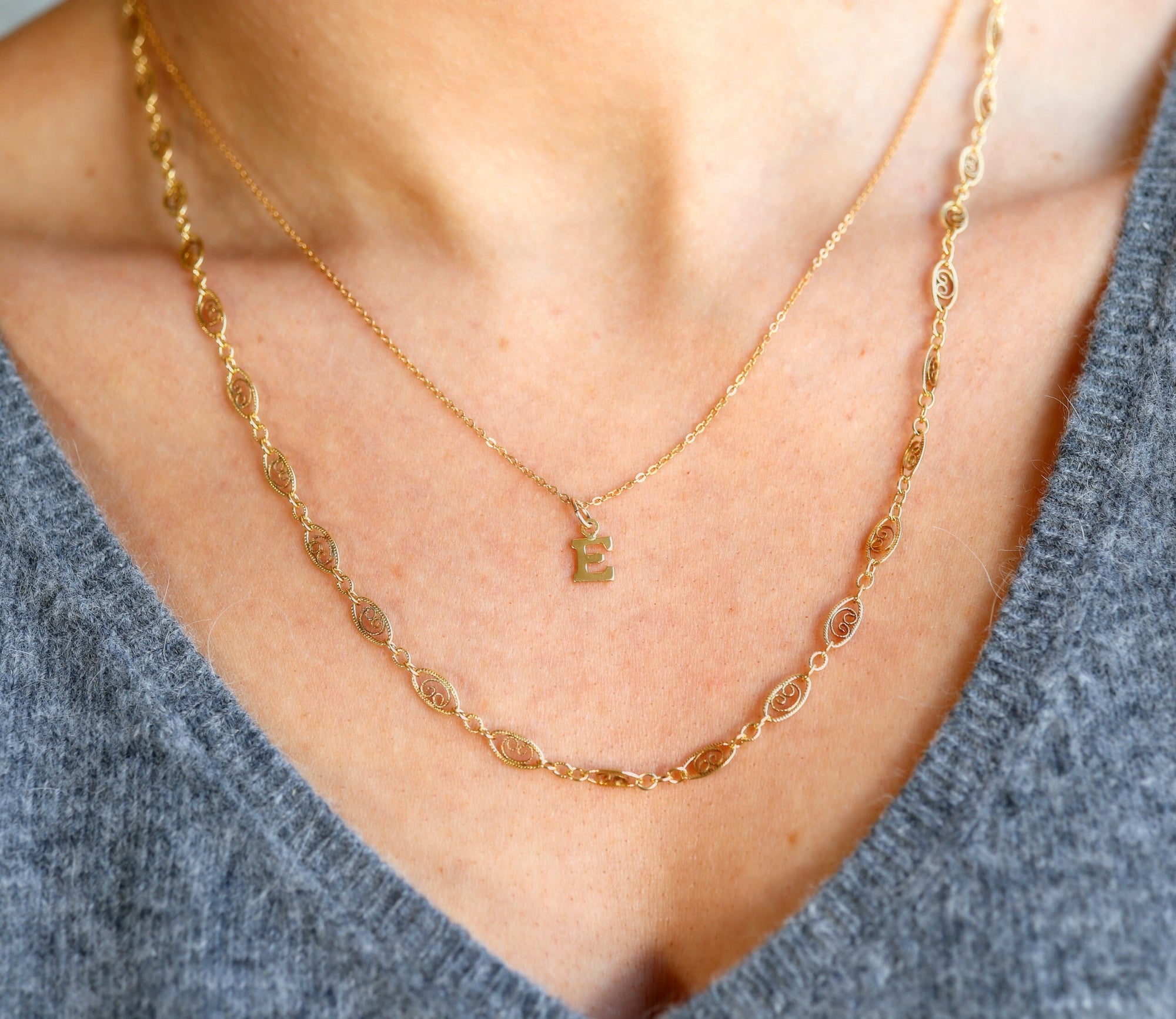 Gold Filigree Chain Necklace, Gold Filled Lace Necklace