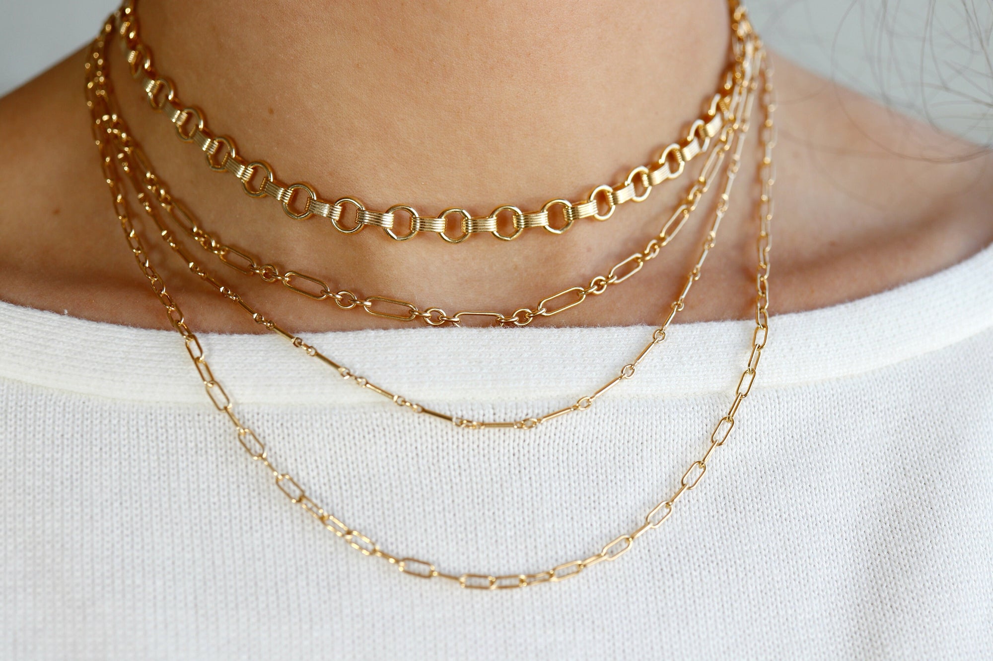 Dainty Long Short Link Gold Chain Necklace- Gold Filled