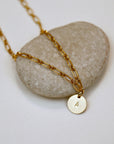 Gold Filled Initial Disc Necklace, Hand Stamped Personalized Coin Necklace with Cable Chain