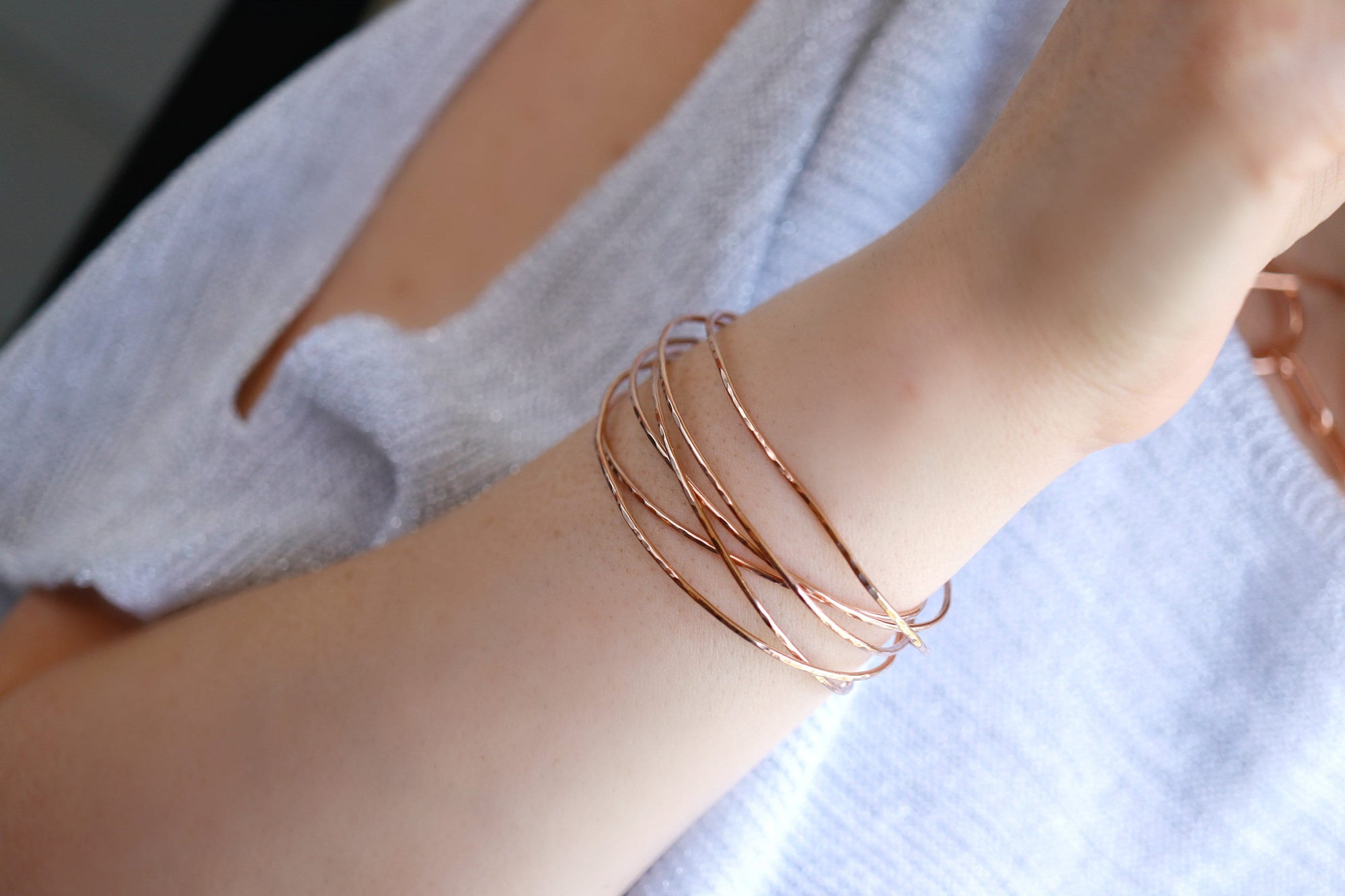 Rose Gold Hammered Open Cuff Bracelet