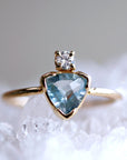 Trillion Cut Aquamarine and Diamond Ring in 14k White Gold or Yellow Gold