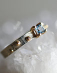Princess Cut Aquamarine Ring Mixed Metal Gold and Silver
