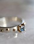 Silver and Gold Mixed Metal Princess Cut Aquamarine Ring, Special Design