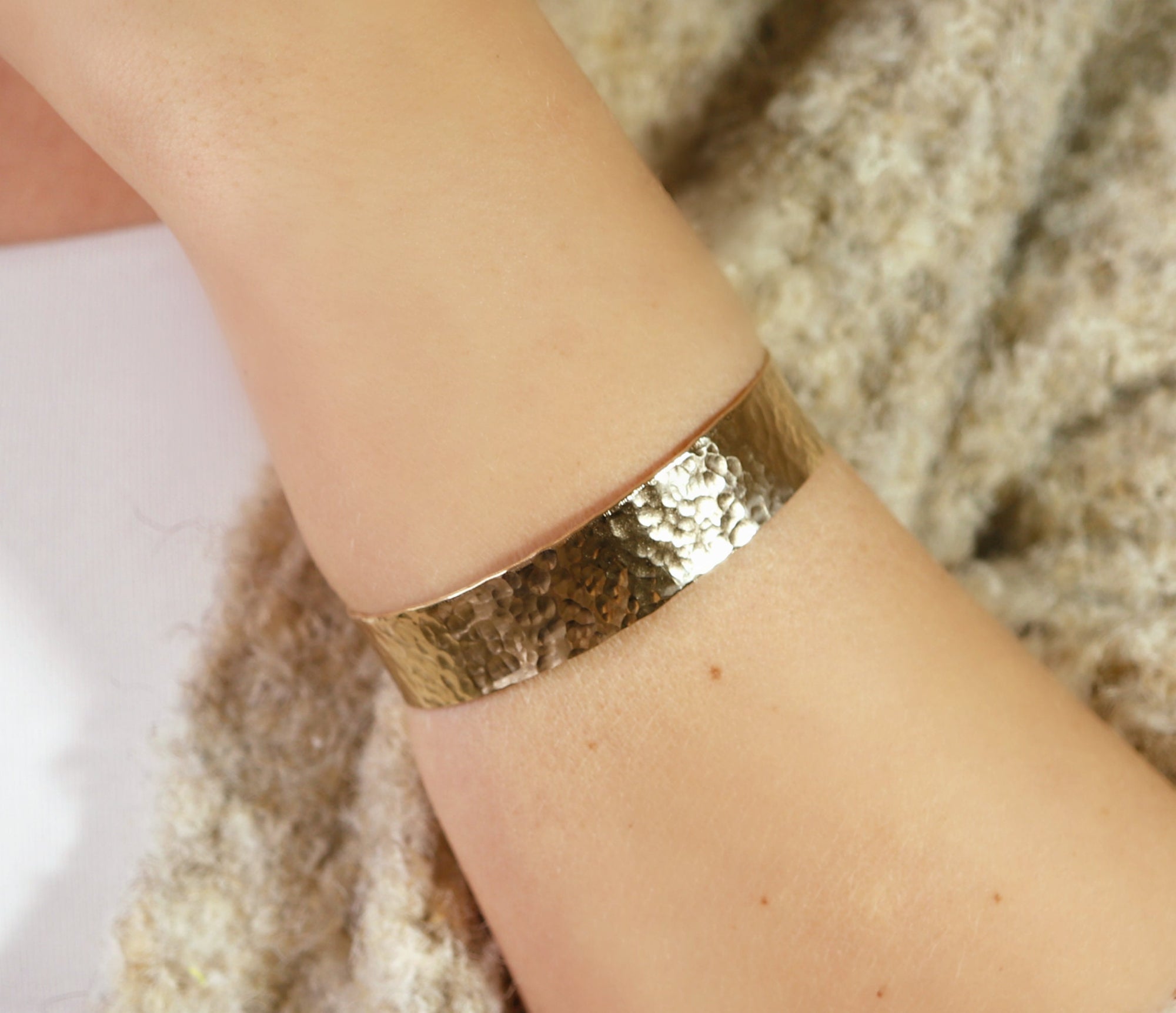 Wide Hammered Gold Cuff Bracelet Personalized