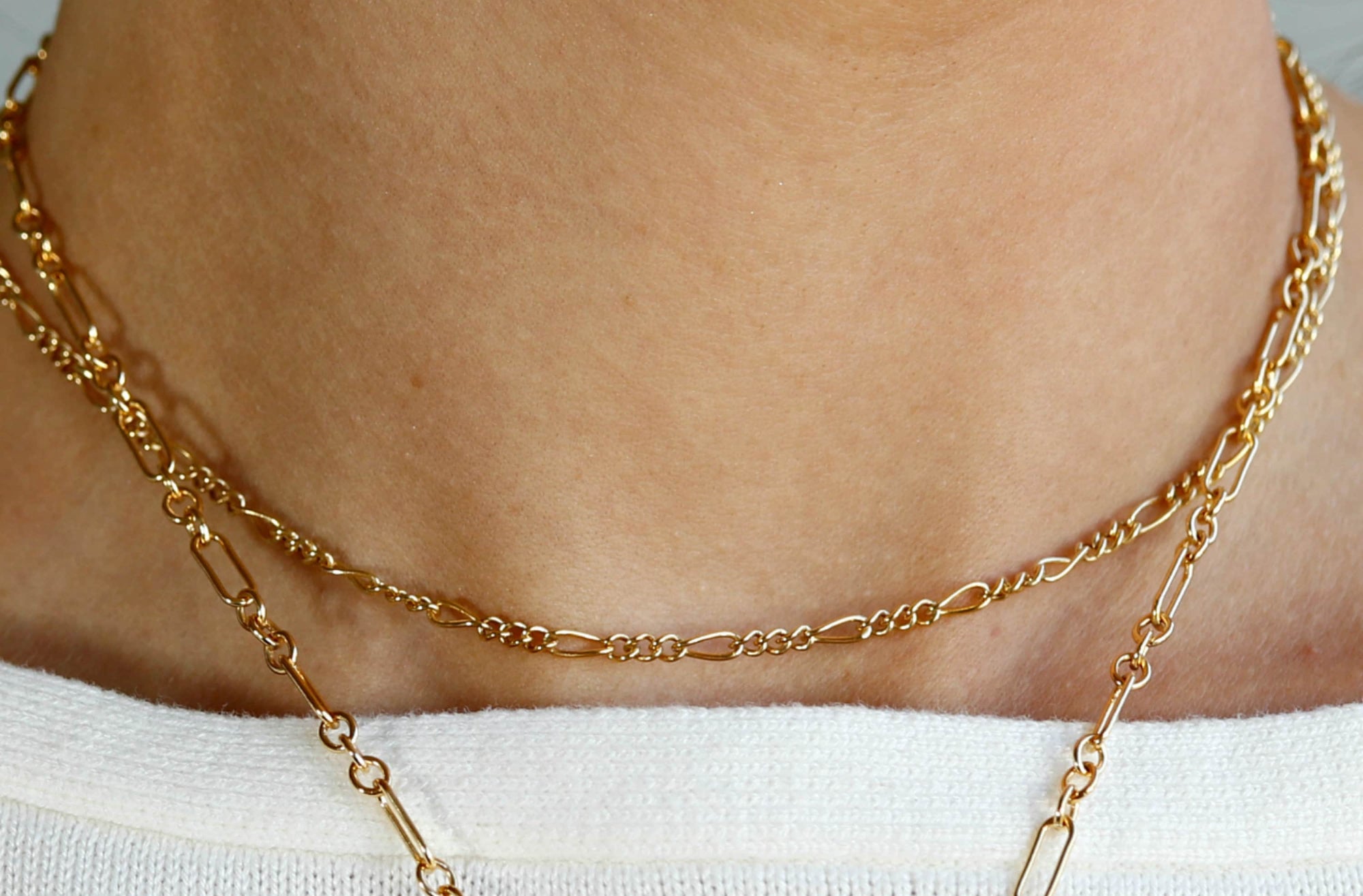 Gold Dainty Figaro Chain Choker Necklace