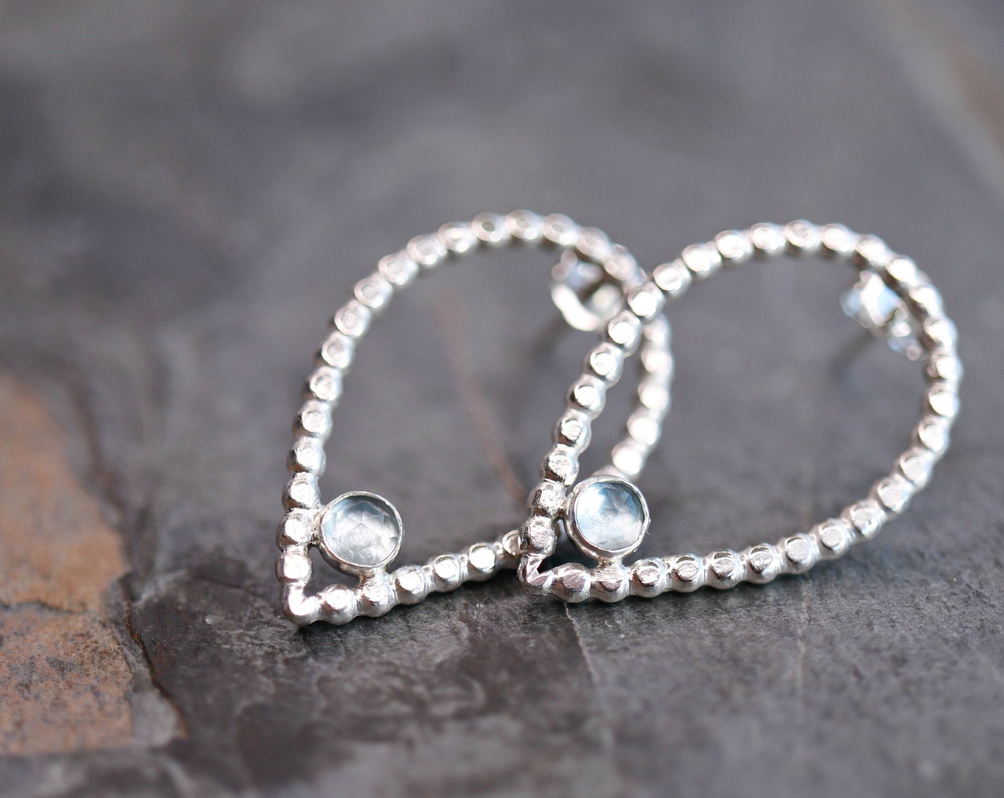 Large Teardrop with Gemstone Stud Earrings