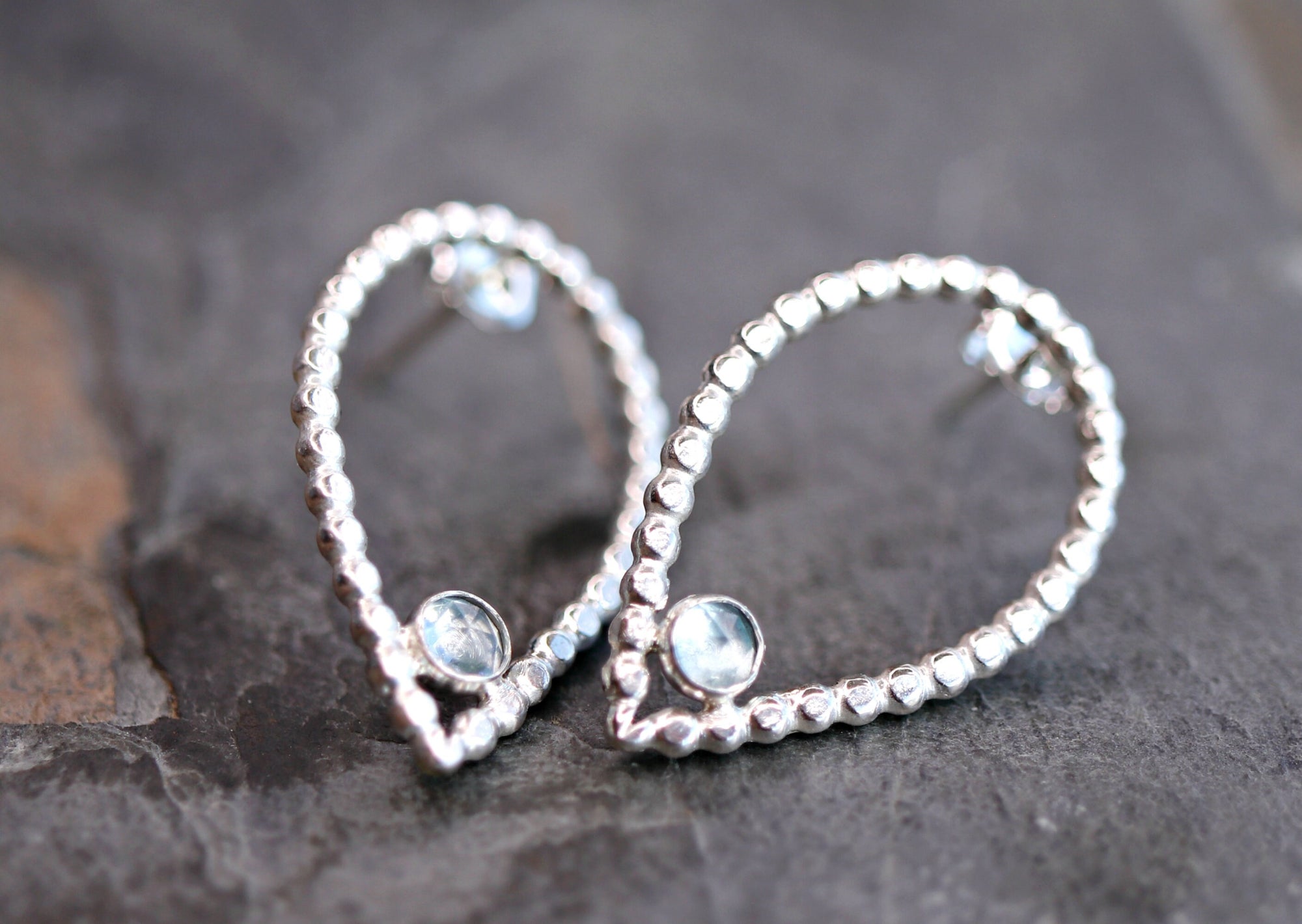 Large Teardrop with Gemstone Stud Earrings