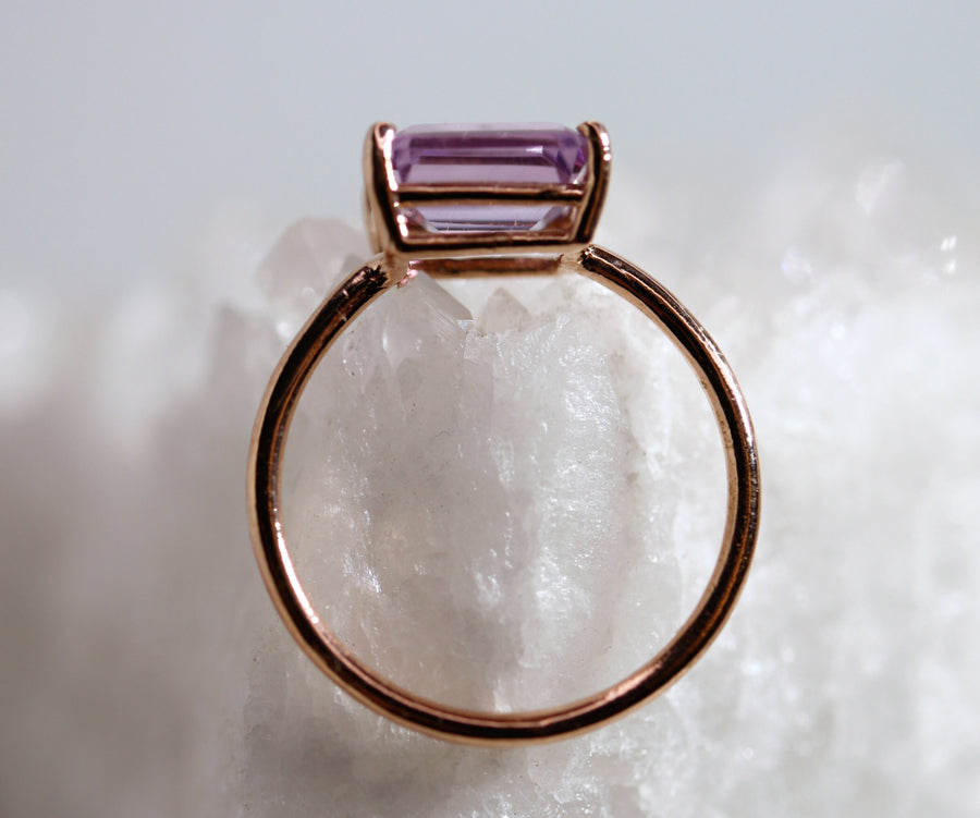 Emerald Cut Amethyst Ring in 14k Rose Gold or Yellow Gold