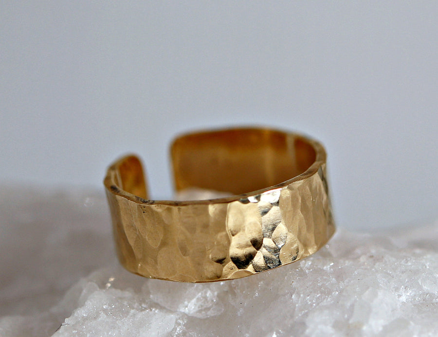Hammered Gold Wide Cigar Band Ring