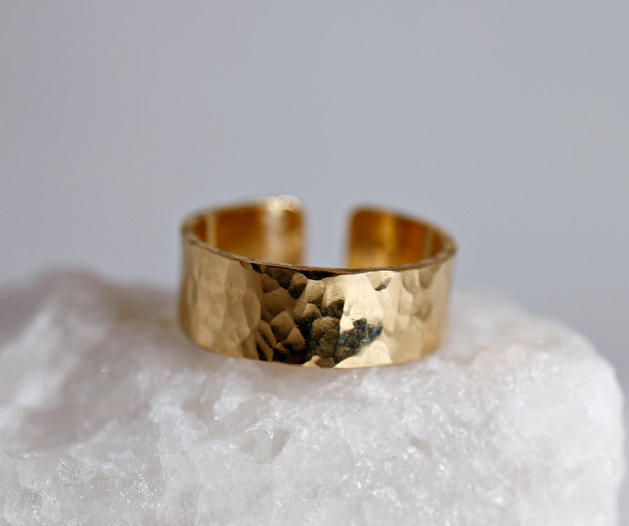 Hammered Gold Wide Band Ring