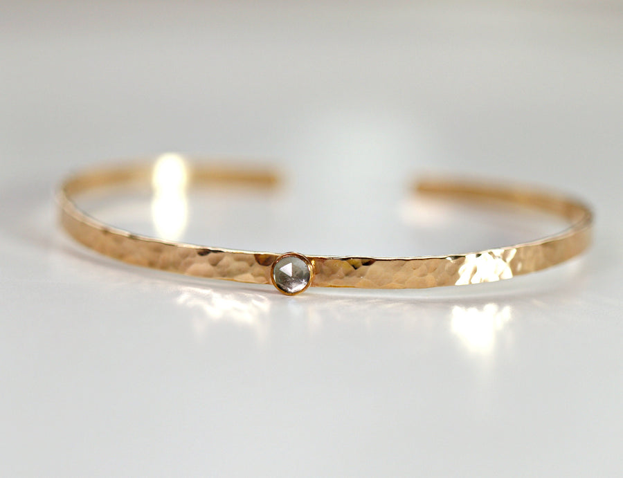 Aquamarine Cuff Bracelet, Hammered Gold Filled Cuff Bracelet