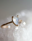 14k Gold Pear Cut Rainbow Moonstone Ring