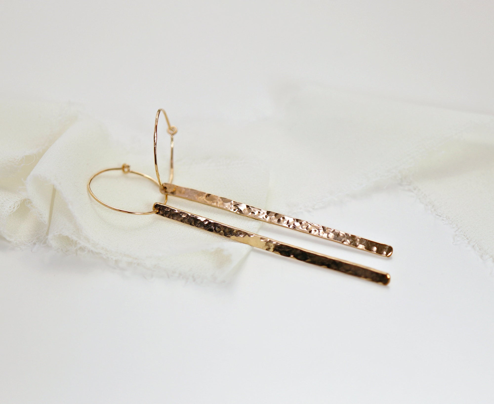 Hammered Gold Long Bar Earrings