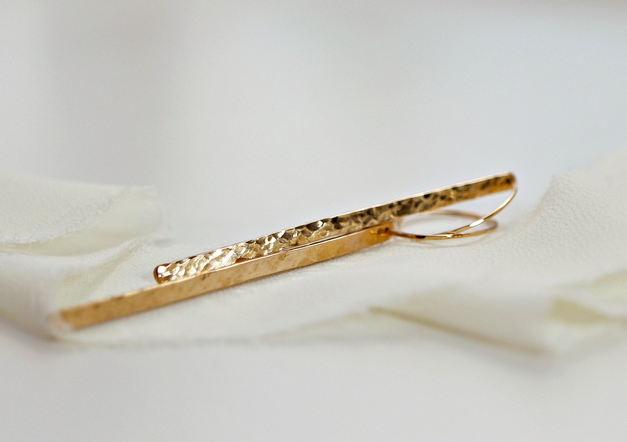 Hammered Gold Long Bar Earrings