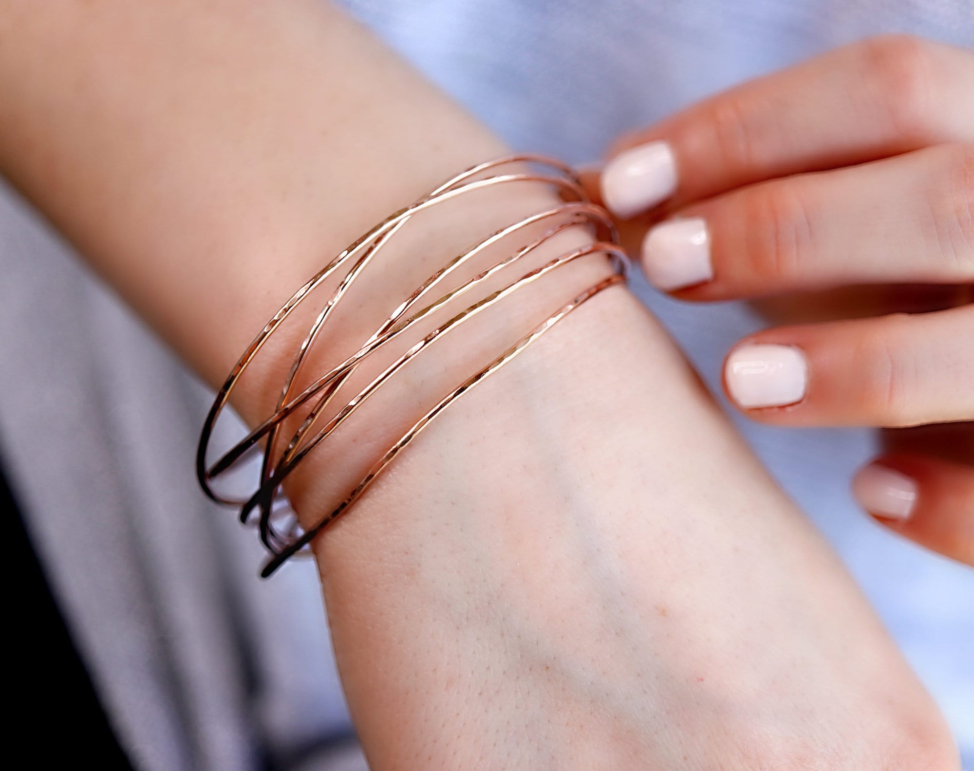 Rose Gold Hammered Open Cuff Bracelet