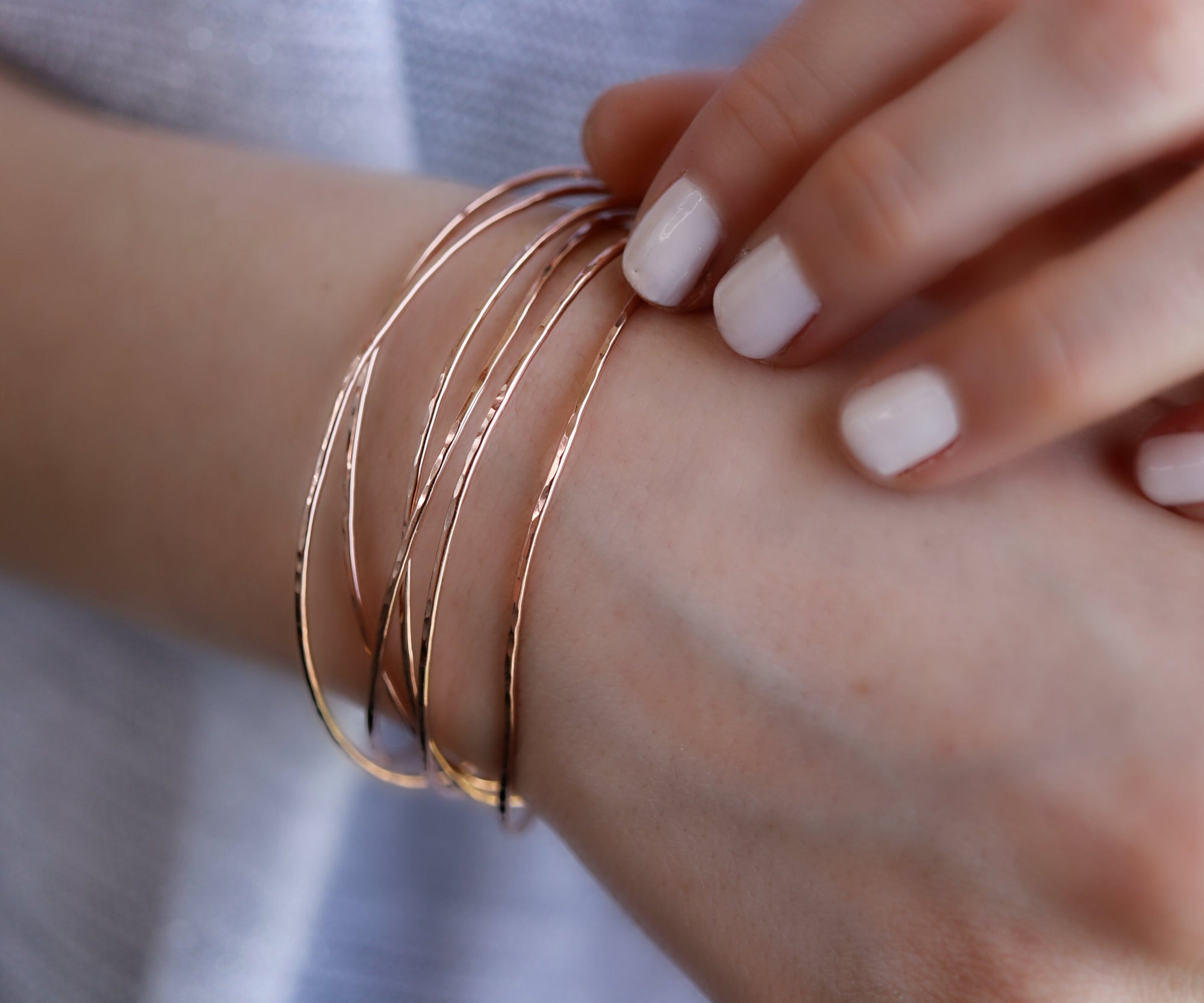 Rose Gold Hammered Open Cuff Bracelet