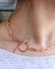 Rose Gold Toggle Necklace with Thick Elongated Rectangle Rose Gold Filled Chain