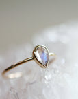 14k Gold Pear Cut Moonstone Ring, Dainty Moonstone Engagement Ring