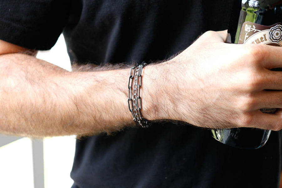 Boyfriend Chain Bracelet, Black Oxidized Silver Chain Bracelet For Men