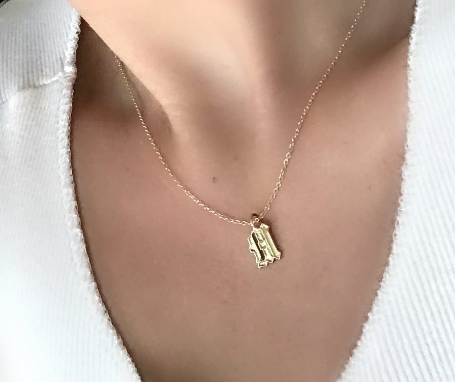 14k Solid Gold Old English Initial Necklace
