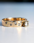 14k Gold Flush Set Diamond Wedding Band, Diamond Gypsy Ring