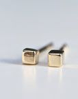 14k Gold Cube Stud Earrings