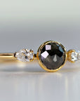 Rose Cut Salt and Pepper Diamond Ring with 2 Pear Diamonds