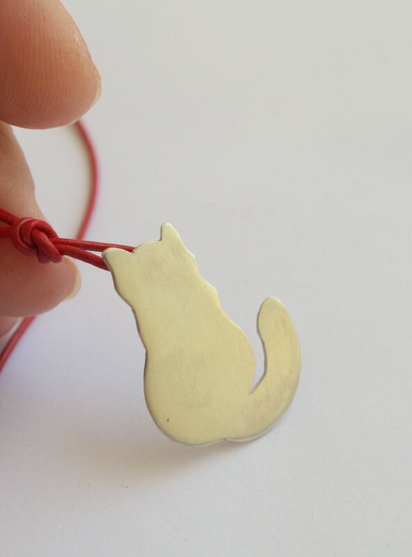 Cat Pendant Necklace, Cat Lover Gift, Mr. Cat Pendant, Red Leather Cat Necklace, Cat Charm