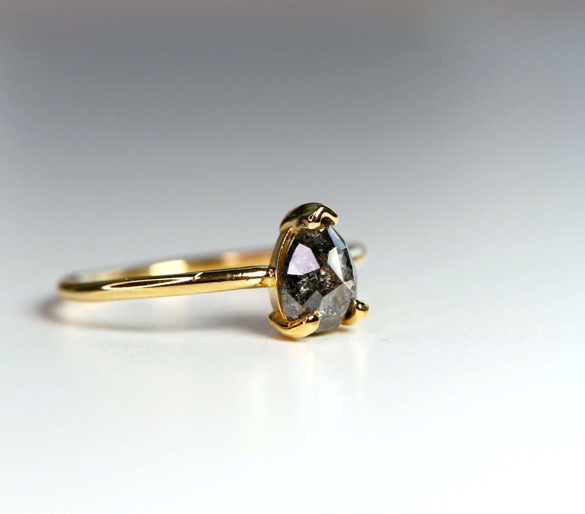 Salt and Pepper Diamond Ring, Rose Cut Pear Diamond Ring