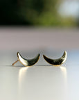 14k Solid Gold Crescent Moon Earrings, Moon Stud Earrings