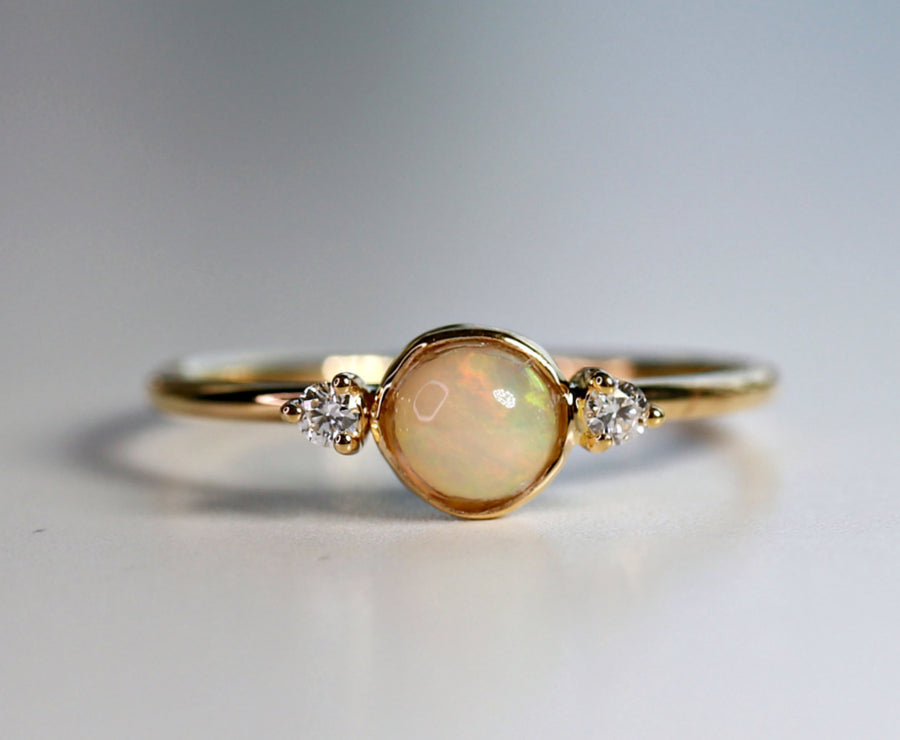 Diamond and Opal Engagement Ring 14k Solid Gold
