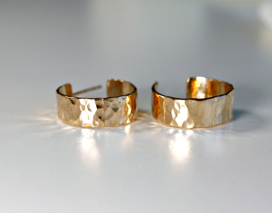 Chunky Gold Hoops, Hammered Gold Thick Hoop Earrings