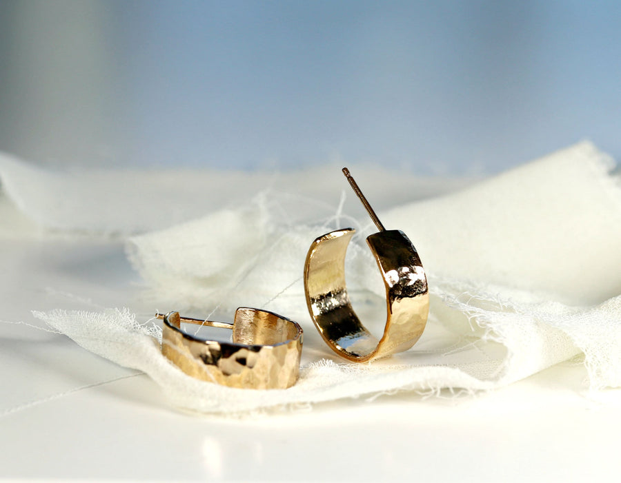 Chunky Gold Hoops, Hammered Gold Thick Hoop Earrings