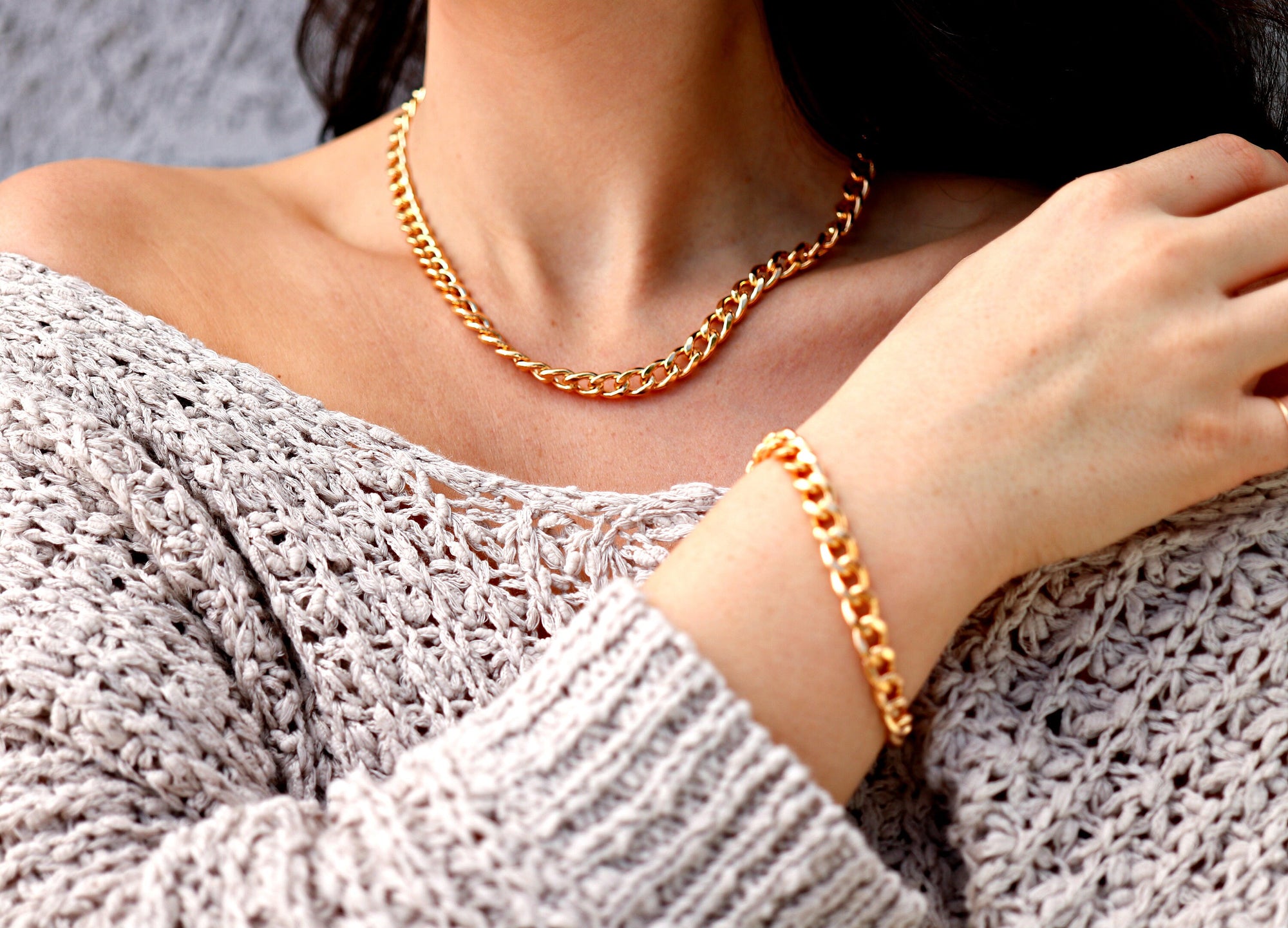 Gold Chunky Chain Necklace, 7.5mm Very Thick Gold Filled