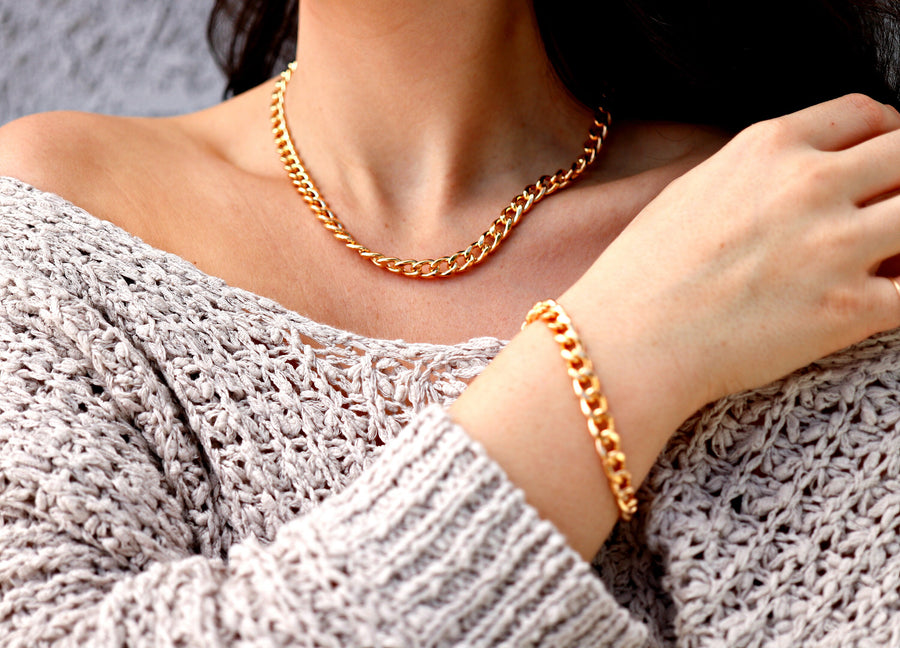 Gold Chunky Chain Necklace, 7.5mm Very Thick Gold Filled