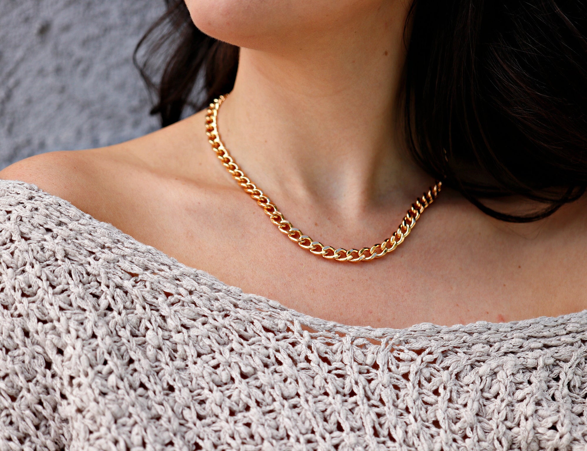 Gold Chunky Chain Necklace, 7.5mm Very Thick Gold Filled