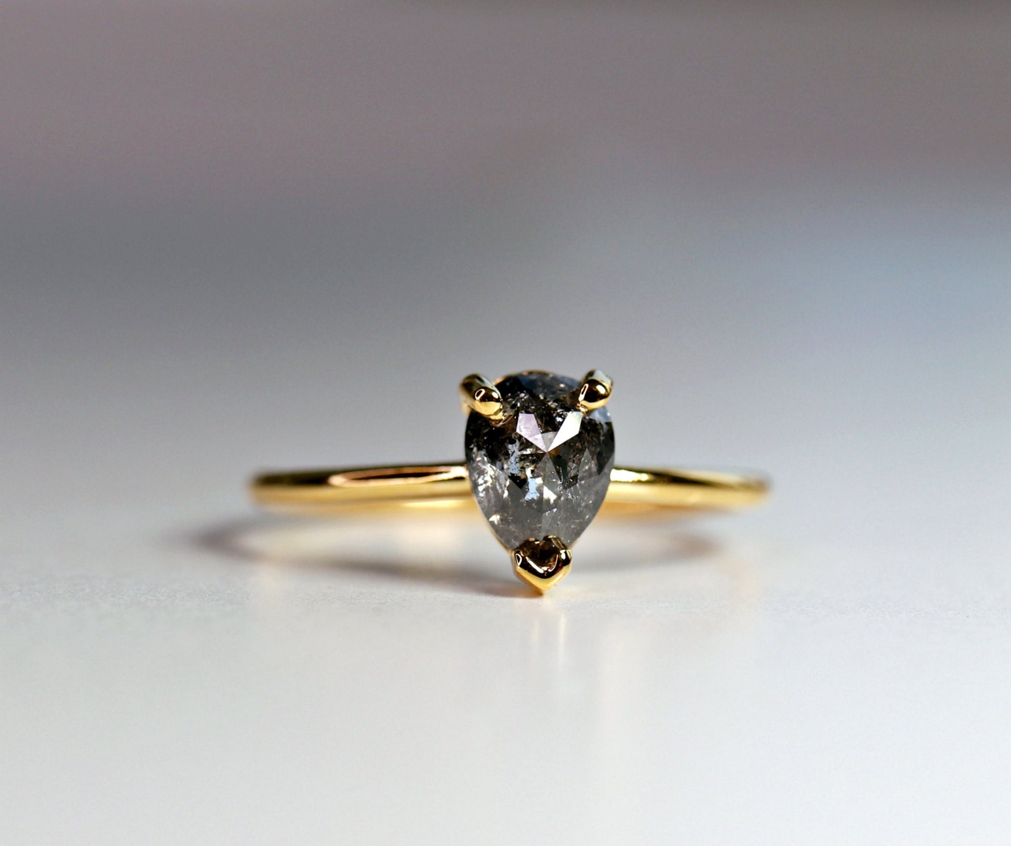 Salt and Pepper Diamond Ring, Rose Cut Pear Diamond Ring