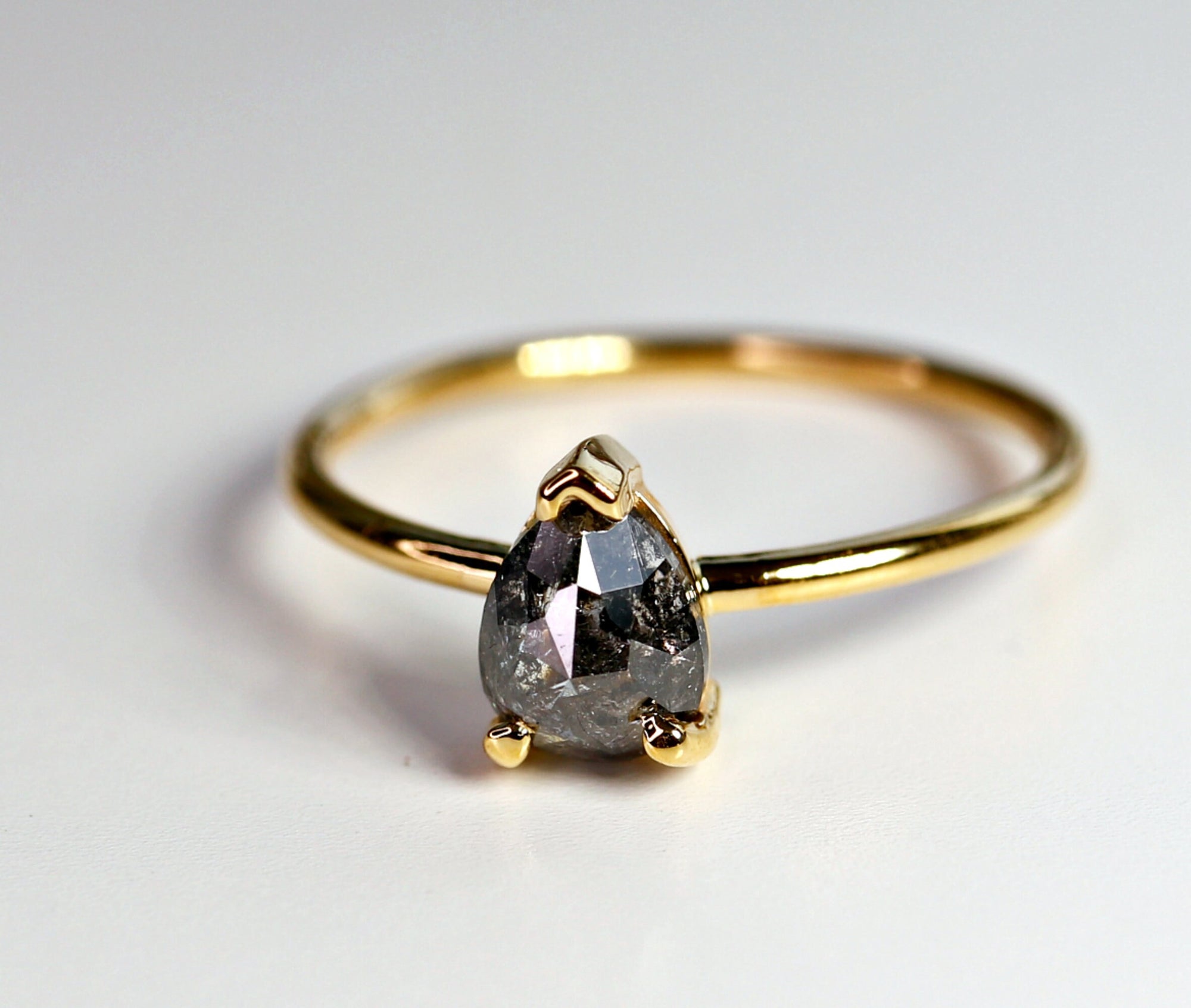 Salt and Pepper Diamond Ring, Rose Cut Pear Diamond Ring