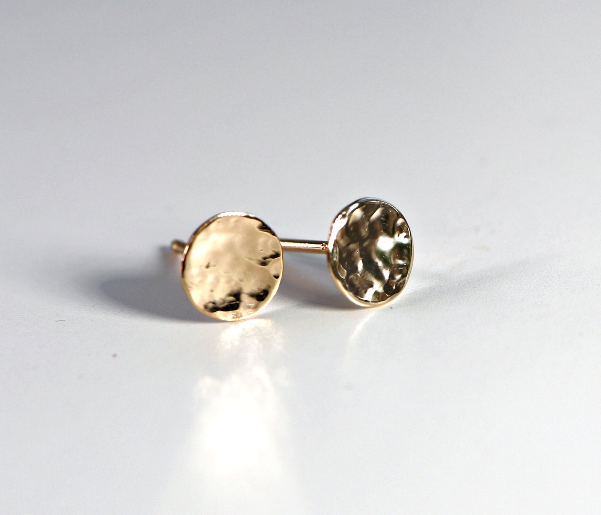 Hammered Gold Stud Earrings, 14k Solid Gold Disc Earrings