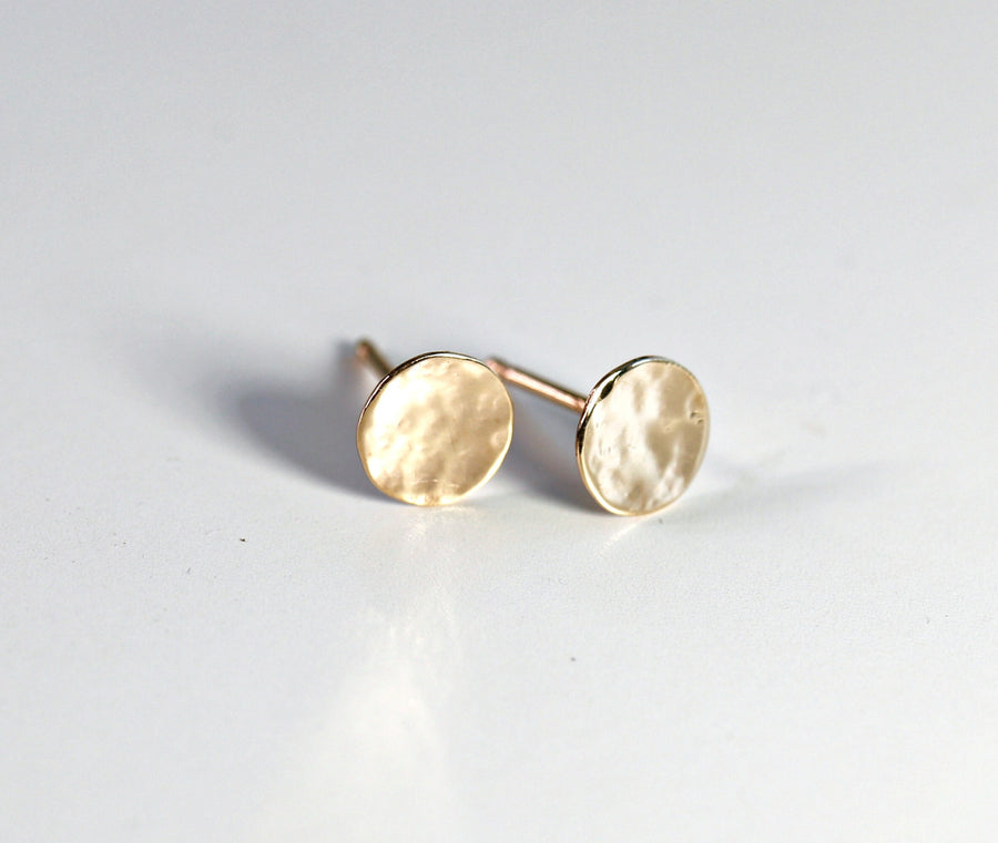 Hammered Gold Stud Earrings, 14k Solid Gold Disc Earrings