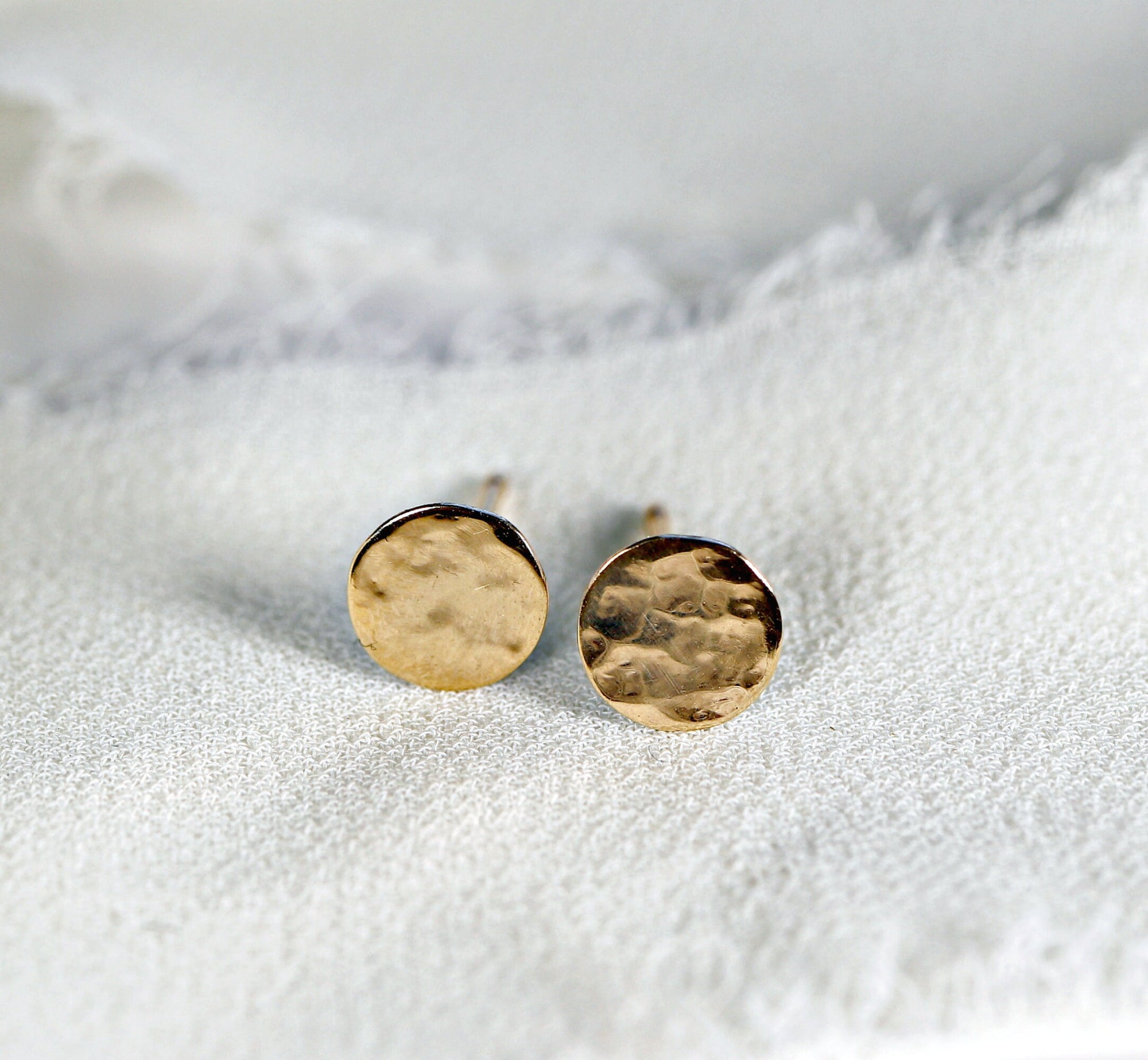 Hammered Gold Stud Earrings, 14k Solid Gold Disc Earrings