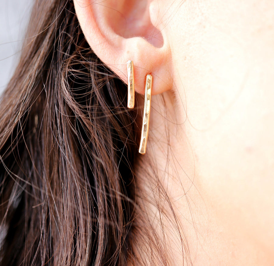 Hammered Gold Bar Stud Earrings